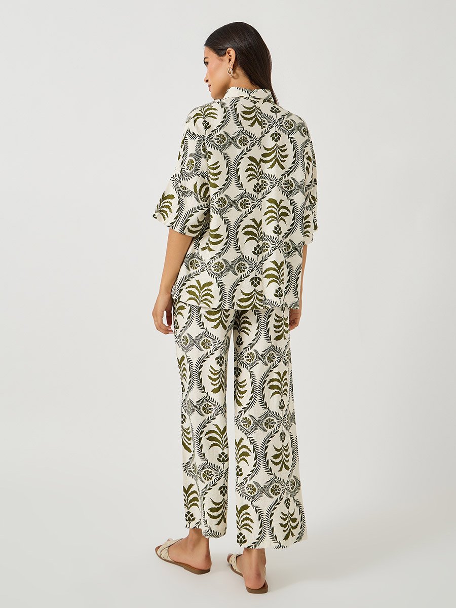 All-Over Print Oversized Shirt and Wide Leg Pants Co-Ords