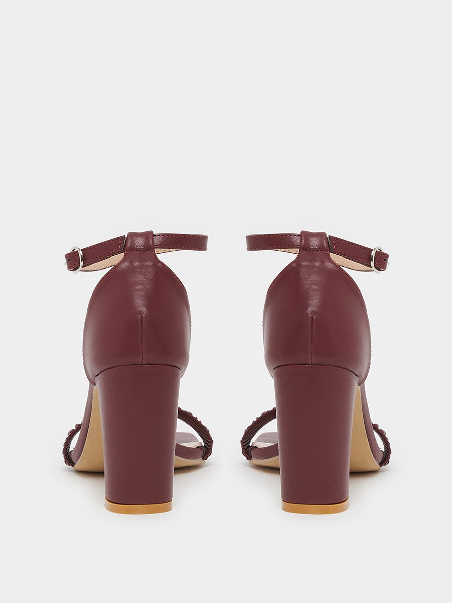Pleated Ankle Strap Block Heel Sandals