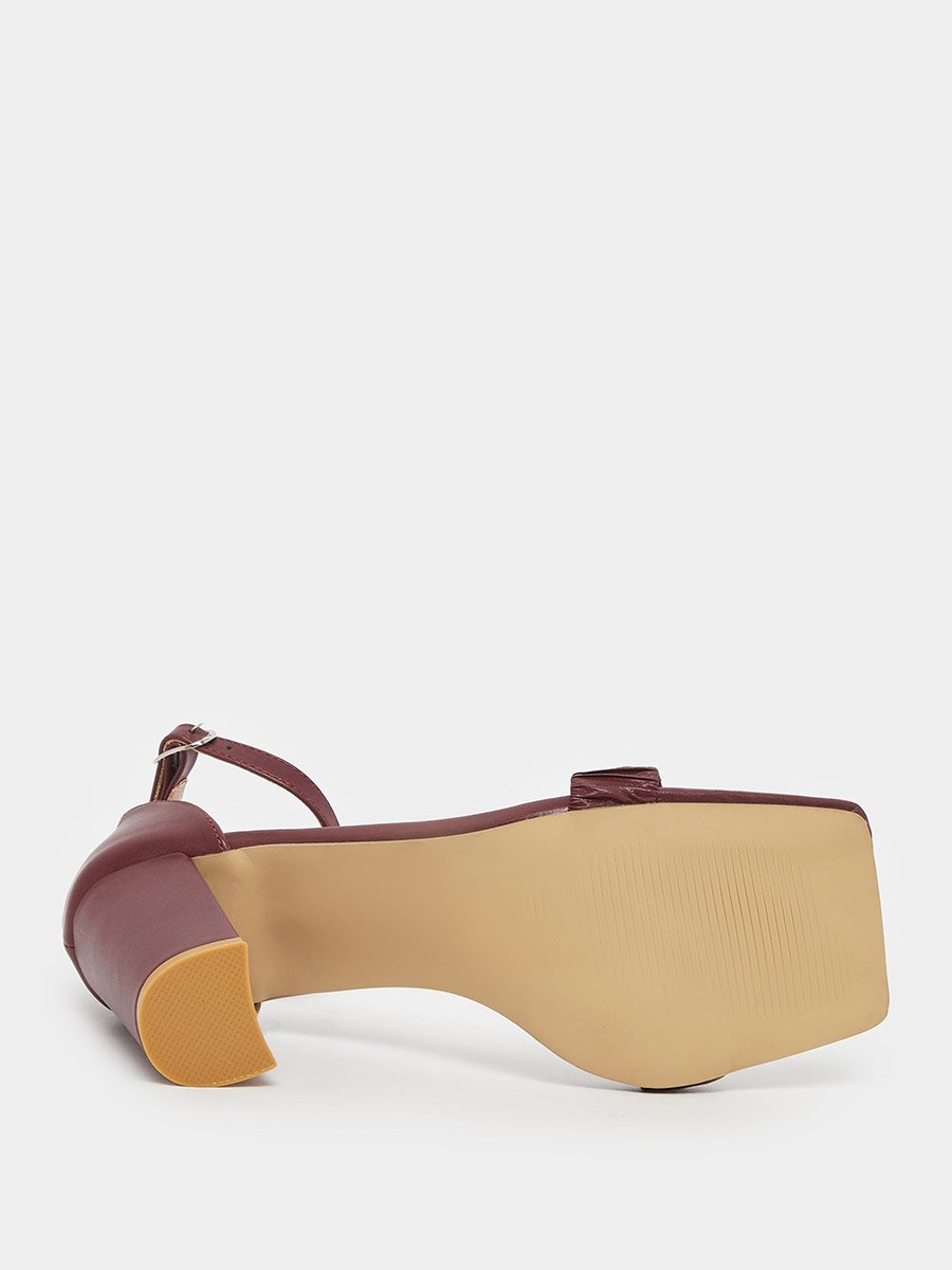 Pleated Ankle Strap Block Heel Sandals