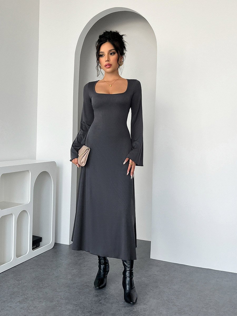 knee length dresses for ladies Crew-neck Long Dress Maxi Dresses – REORIA main image 0