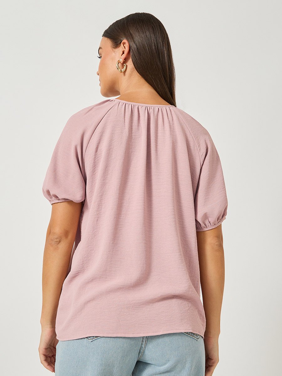 Puff Sleeve Tie-Up Neck Blouse