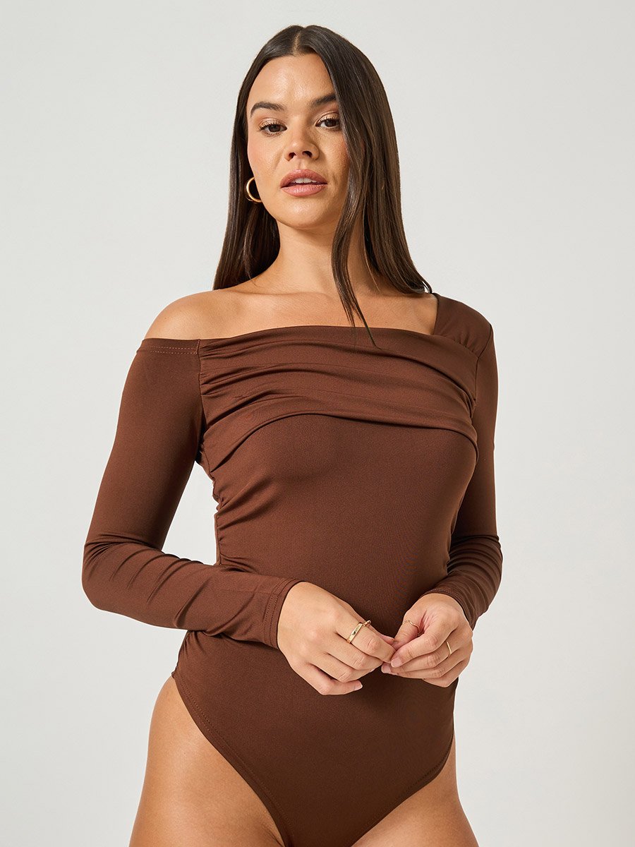 Asymmetric Neck Pleated Detail Bodysuit