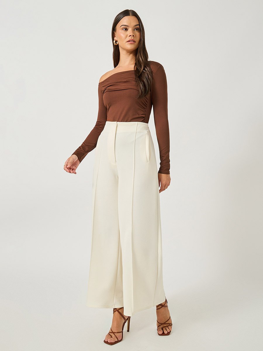 Asymmetric Neck Pleated Detail Bodysuit