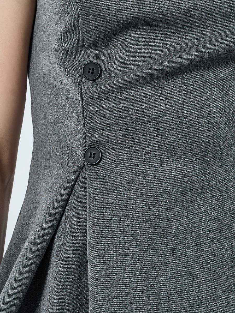 Dark Grey Tailored Peplum Top with Button Detail