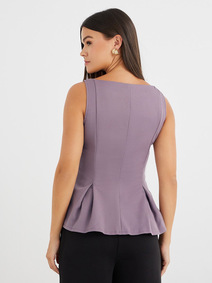 Lilac Tailored Peplum Top with Button Detail