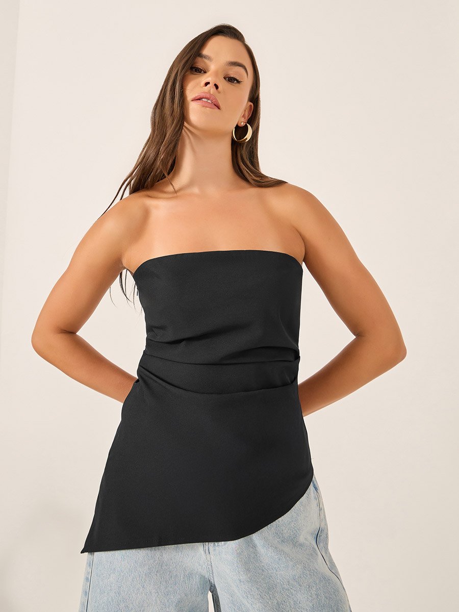 Bandeau Neck Asymmetric Hem Top