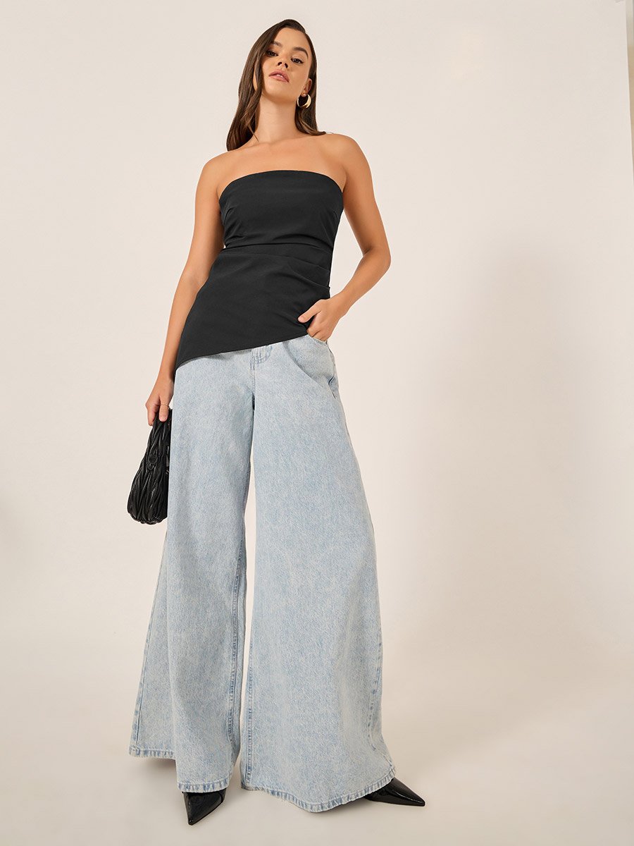 Bandeau Neck Asymmetric Hem Top