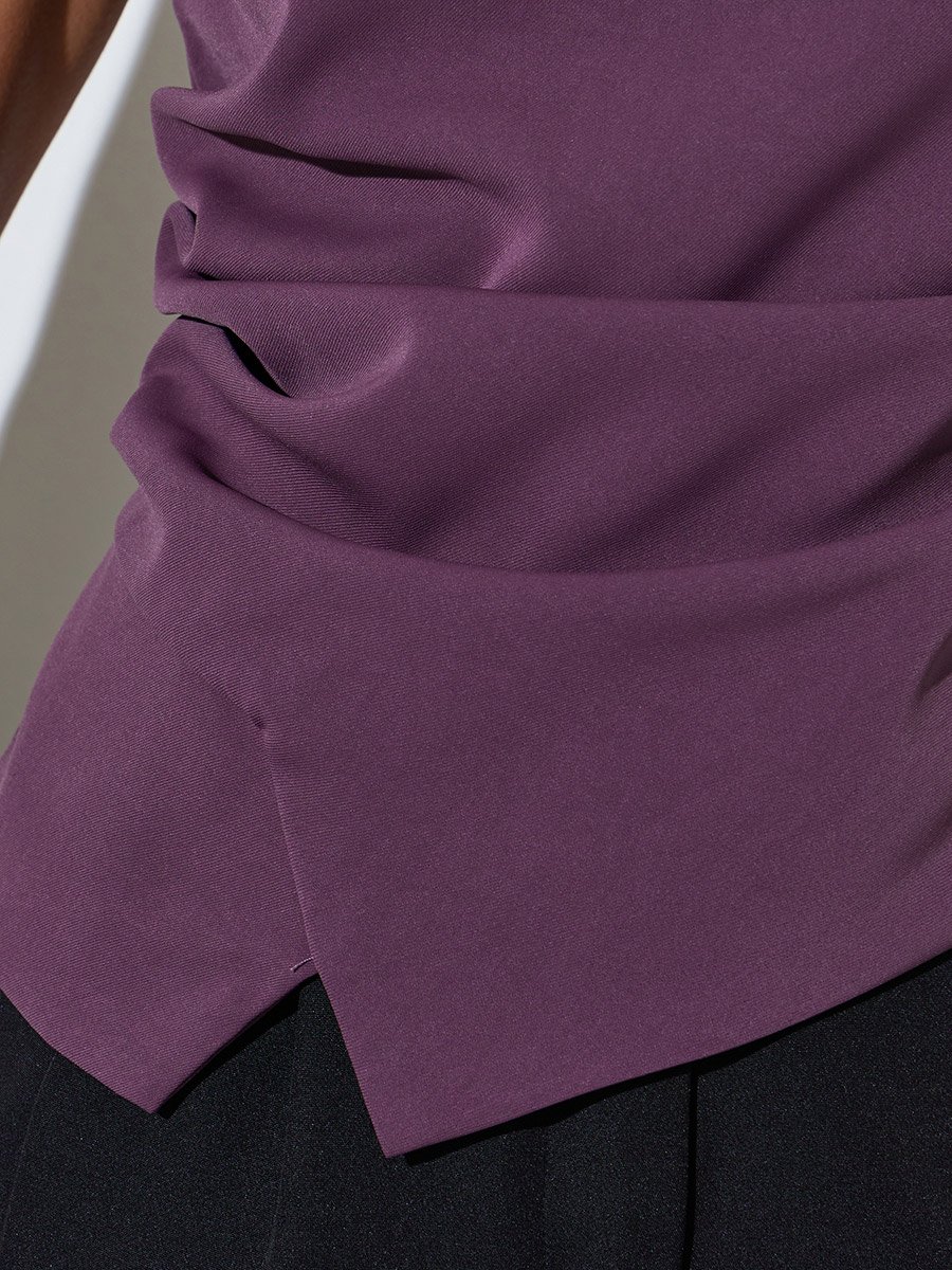Purple Asymmetric Hem Solid Blouse