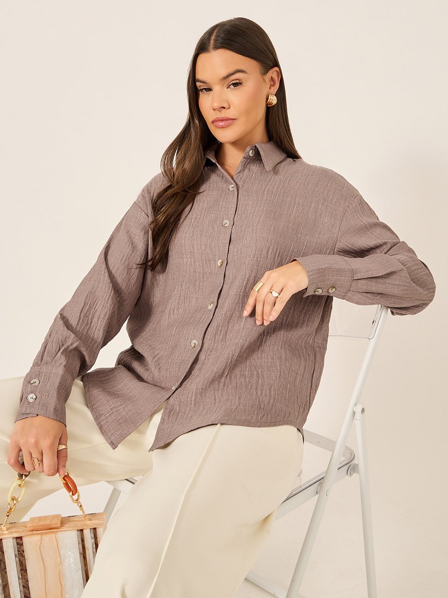 Oversized Linen Spread Collar Shirt