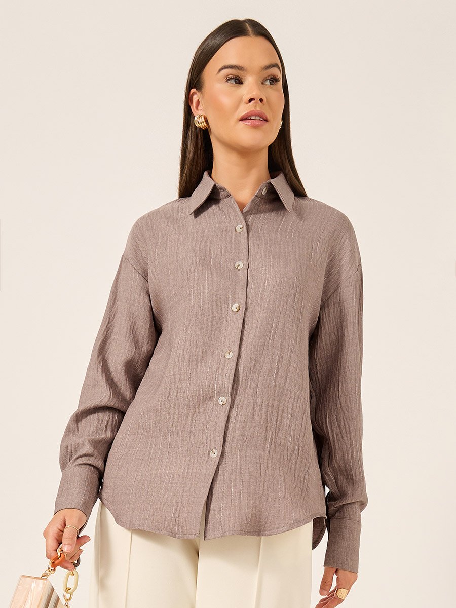 Oversized Linen Spread Collar Shirt