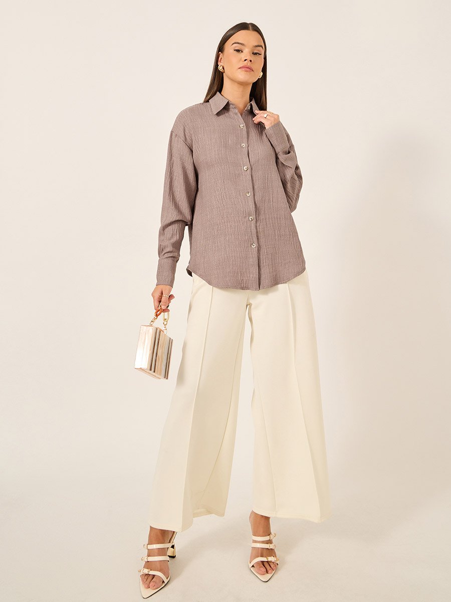 Oversized Linen Spread Collar Shirt