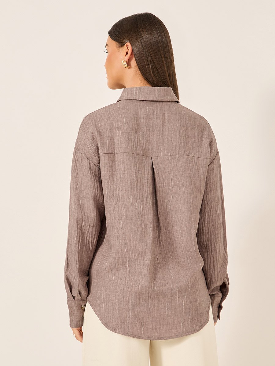 Oversized Linen Spread Collar Shirt