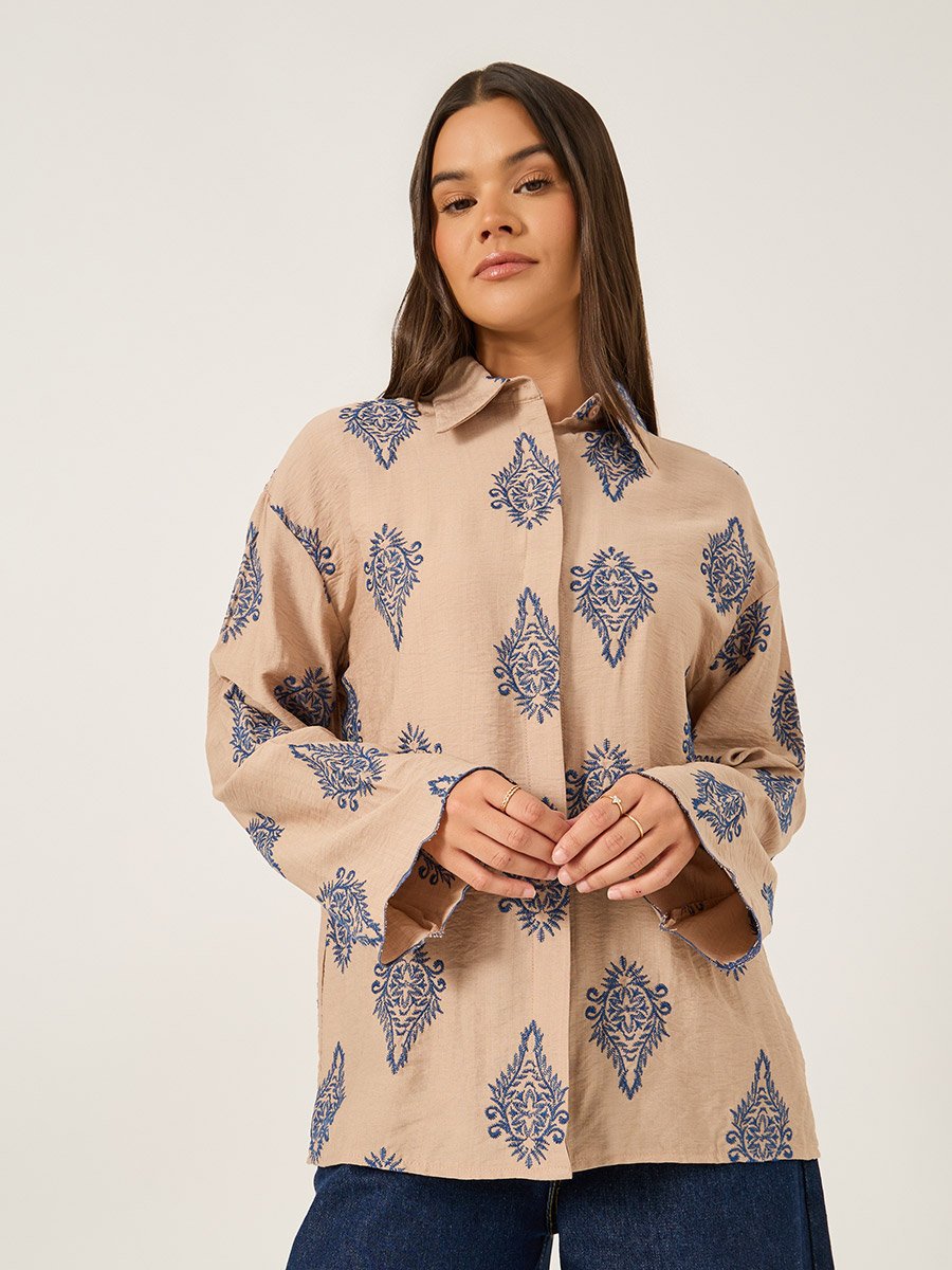 Embroidered Spread Collar Regular Fit Shirt