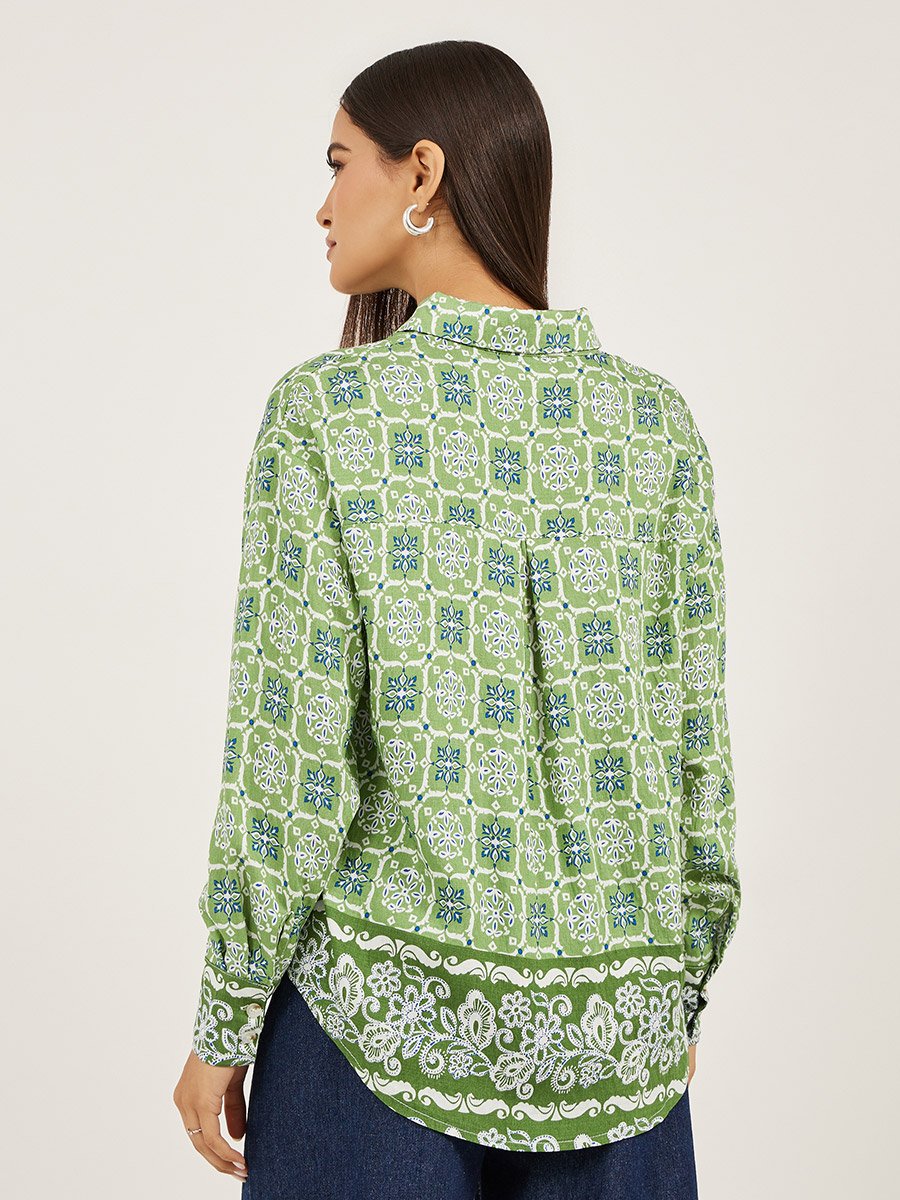 All-Over Print Spread Collar Oversized Shirt