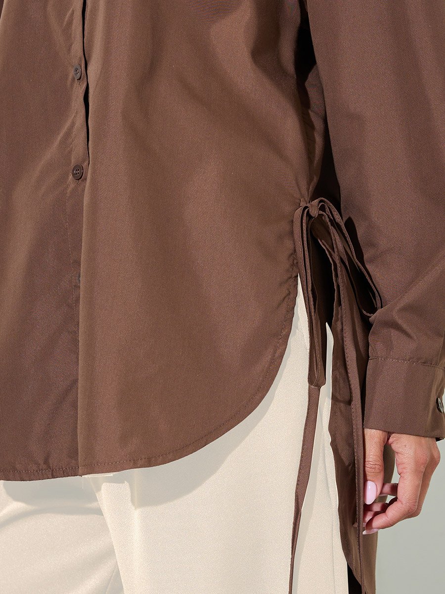 Oversized High-Low Hem Shirt with Tie Detail