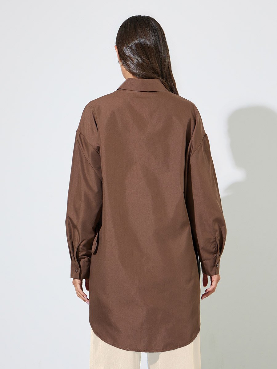 Oversized High-Low Hem Shirt with Tie Detail