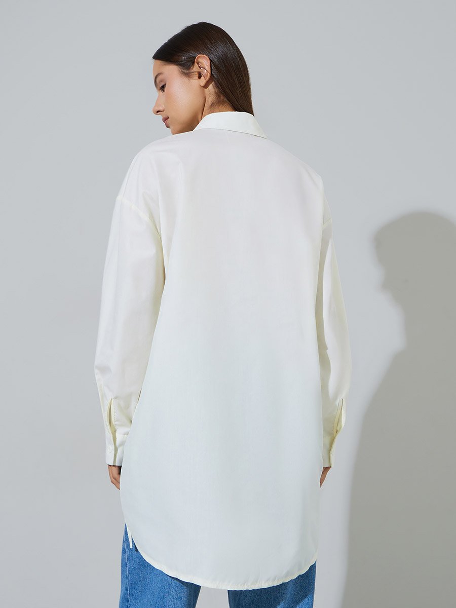 Oversized High-Low Hem Shirt with Tie Detail