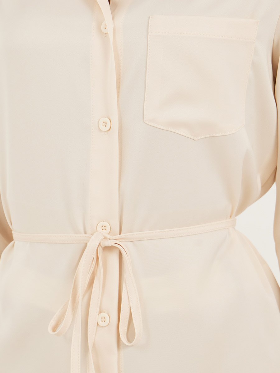 Solid Regular Fit Spread Collar Shirt with Belt Detail