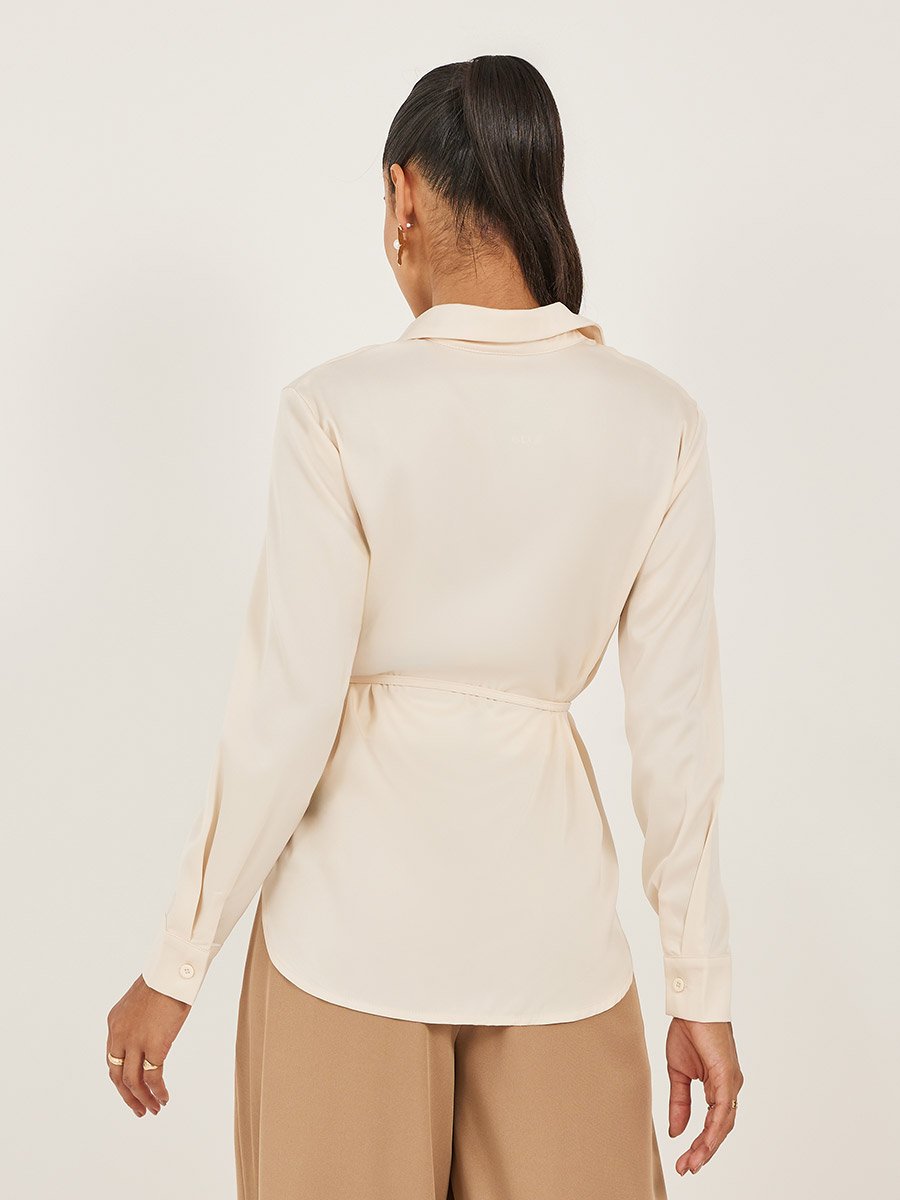 Solid Regular Fit Spread Collar Shirt with Belt Detail