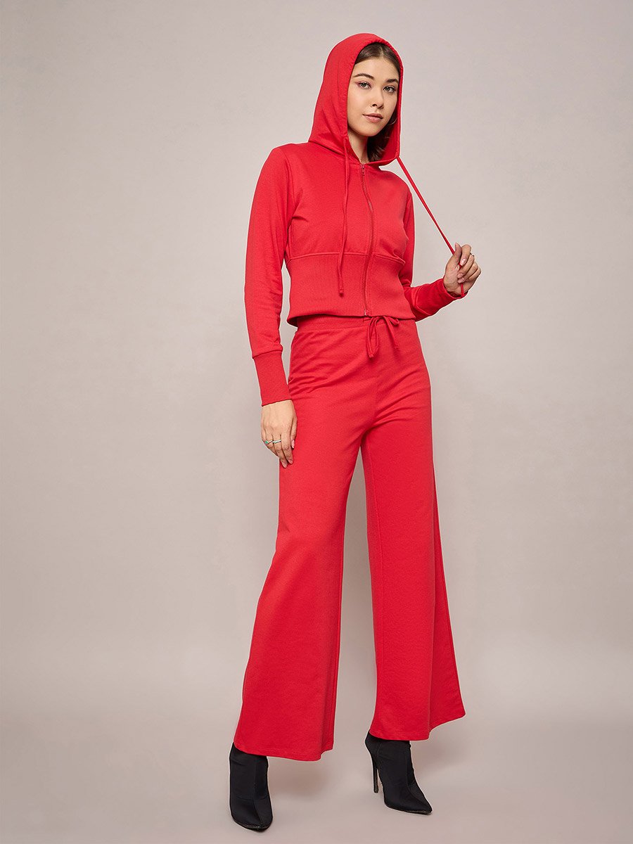 Terry Front Zipper Crop Hooded Jacket