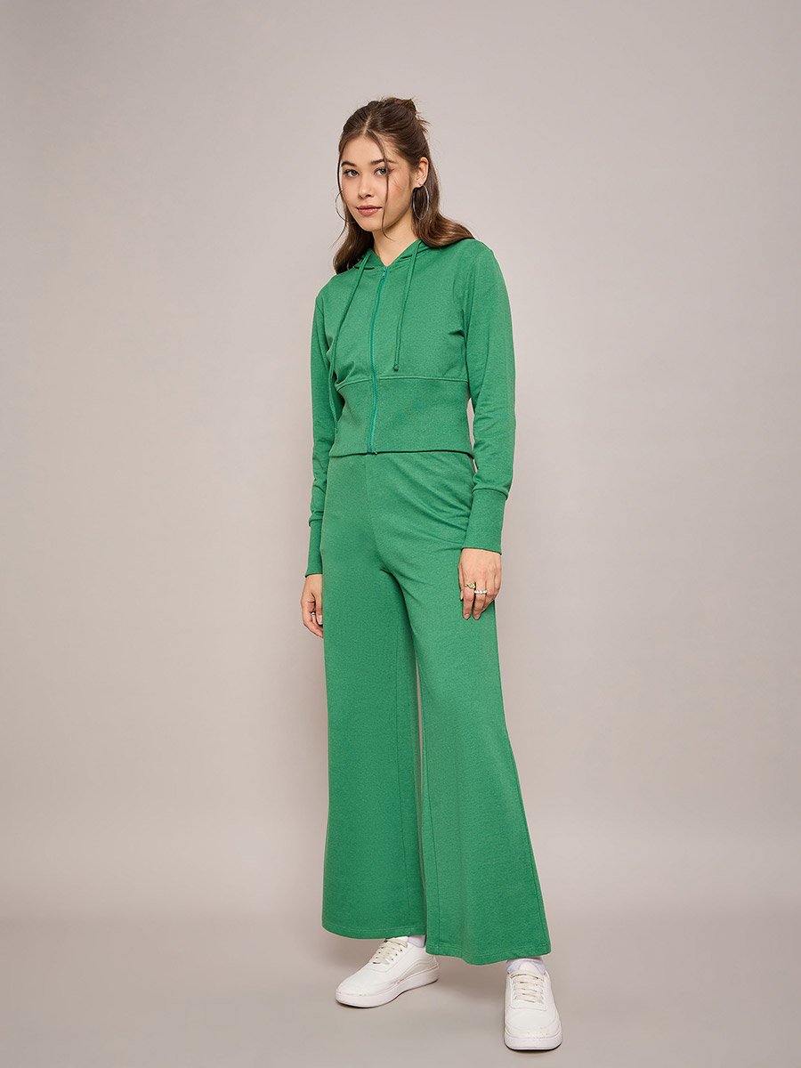 Terry Front Zipper Crop Hooded Jacket