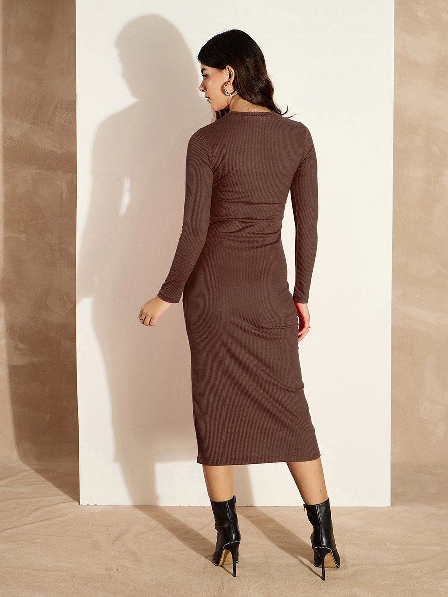 Ribbed Long Sleeves Bodycon Midi Dress