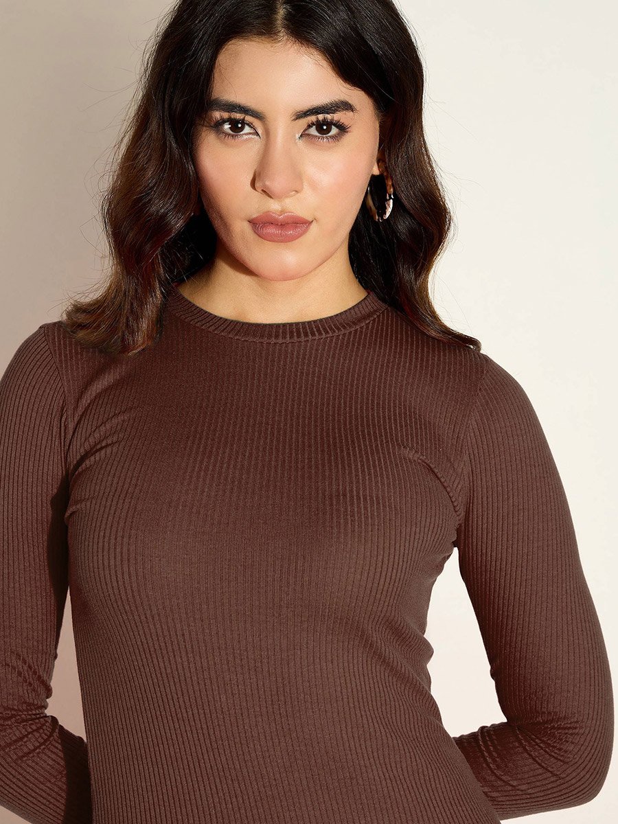 Ribbed Long Sleeves Bodycon Midi Dress