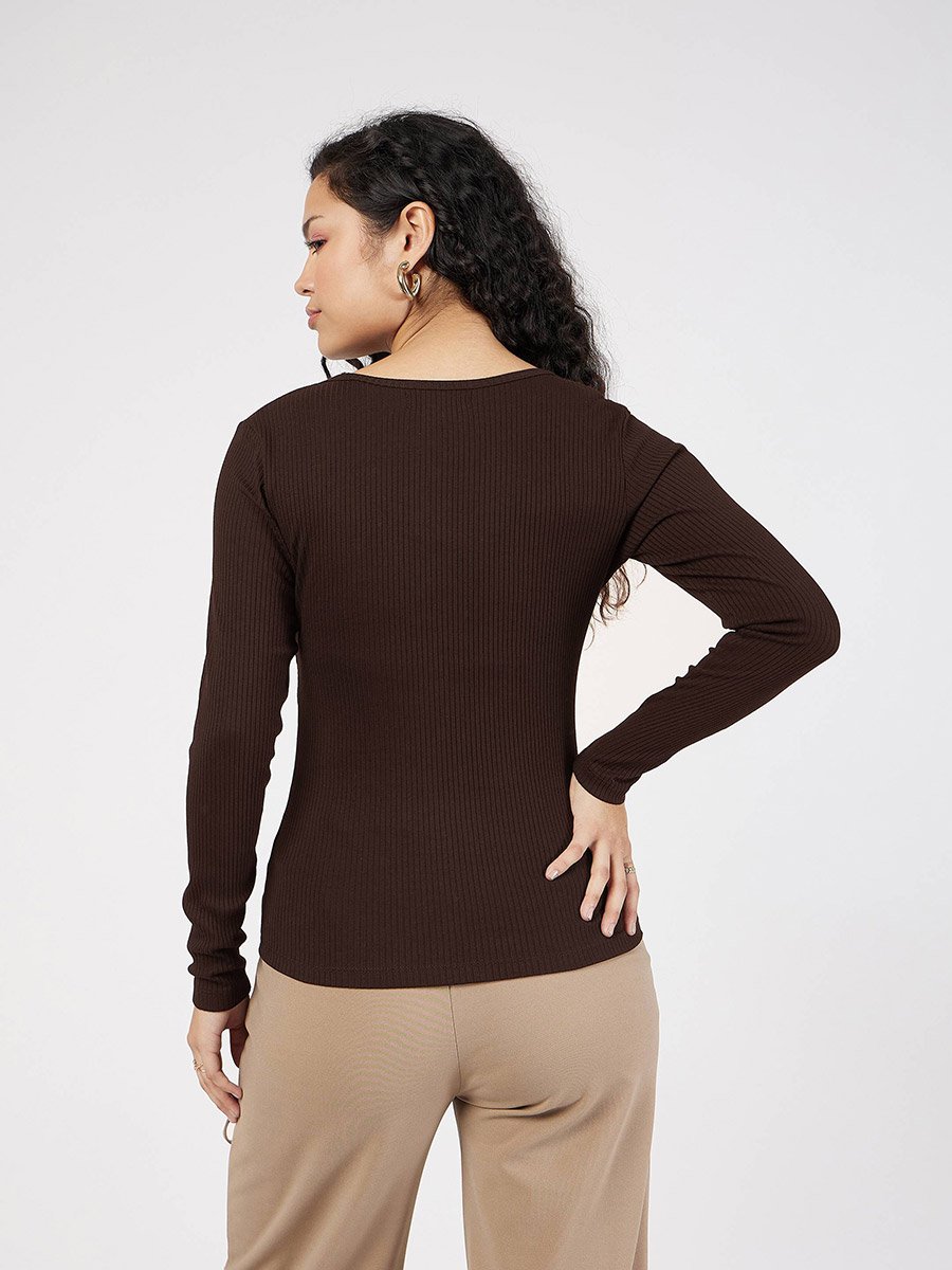 Ribbed Square Neck Long Sleeve Top