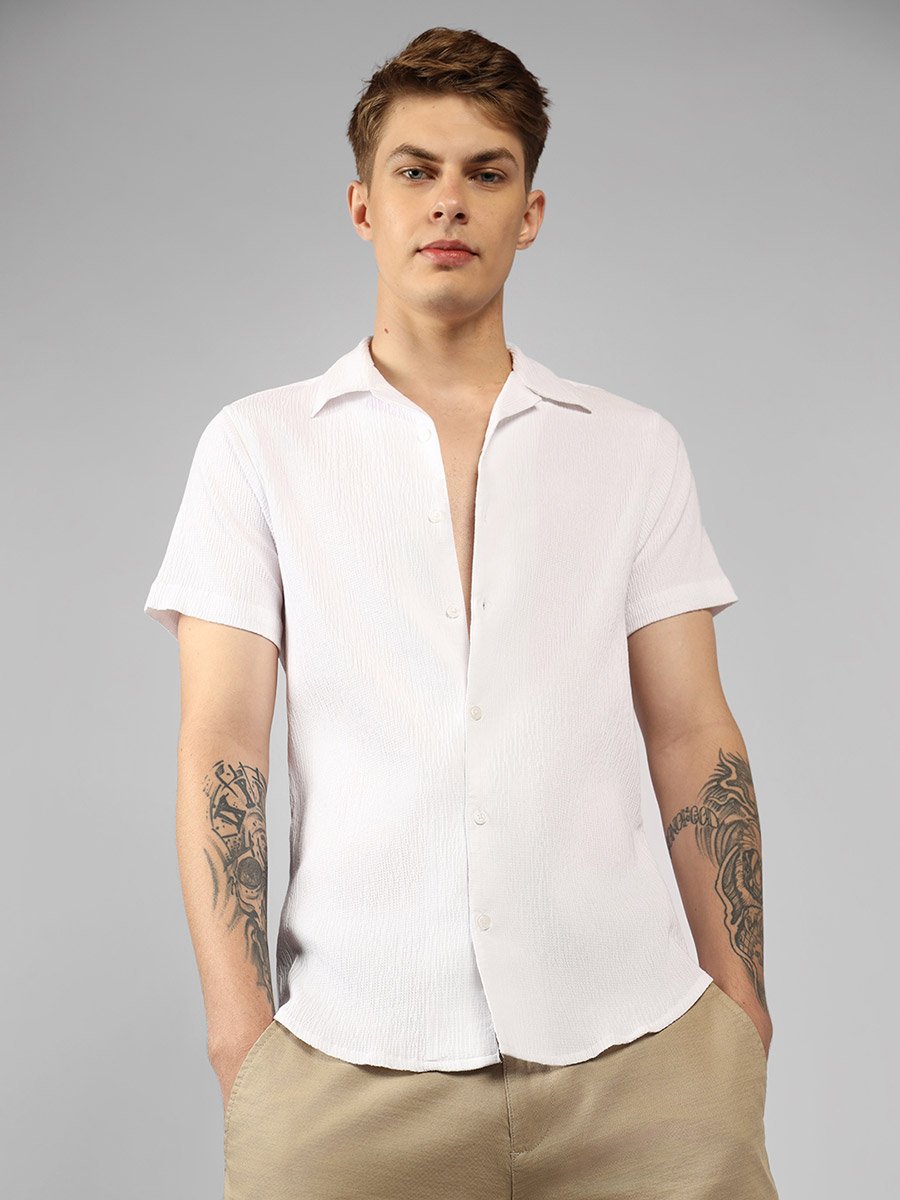 Textured Relaxed Fit Spread Collar Shirt