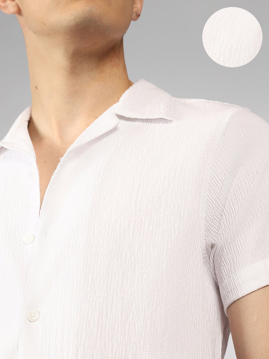 Textured Relaxed Fit Spread Collar Shirt