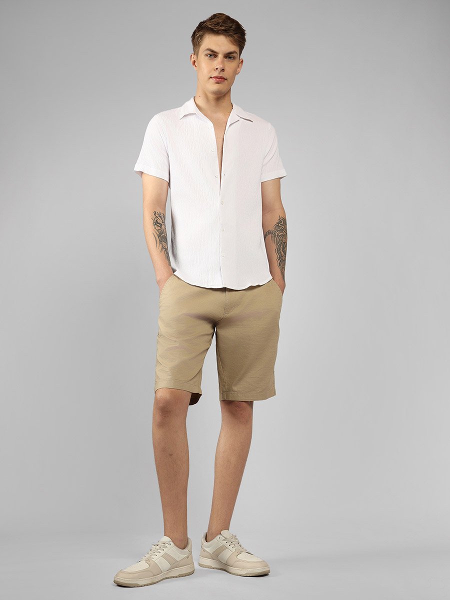 Textured Relaxed Fit Spread Collar Shirt