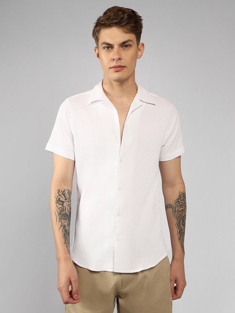 Textured Relaxed Fit Spread Collar Shirt