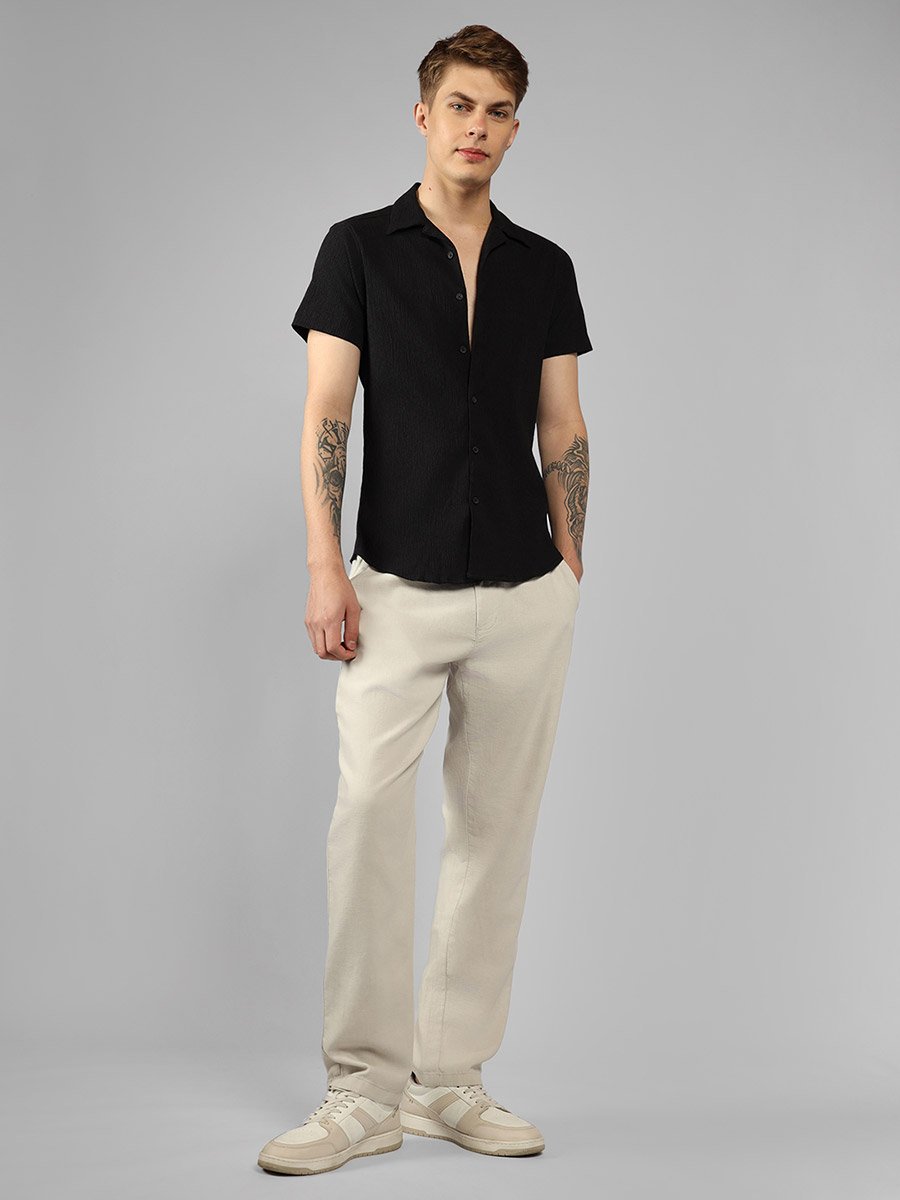 Solid Relaxed Fit Spread Collar Shirt