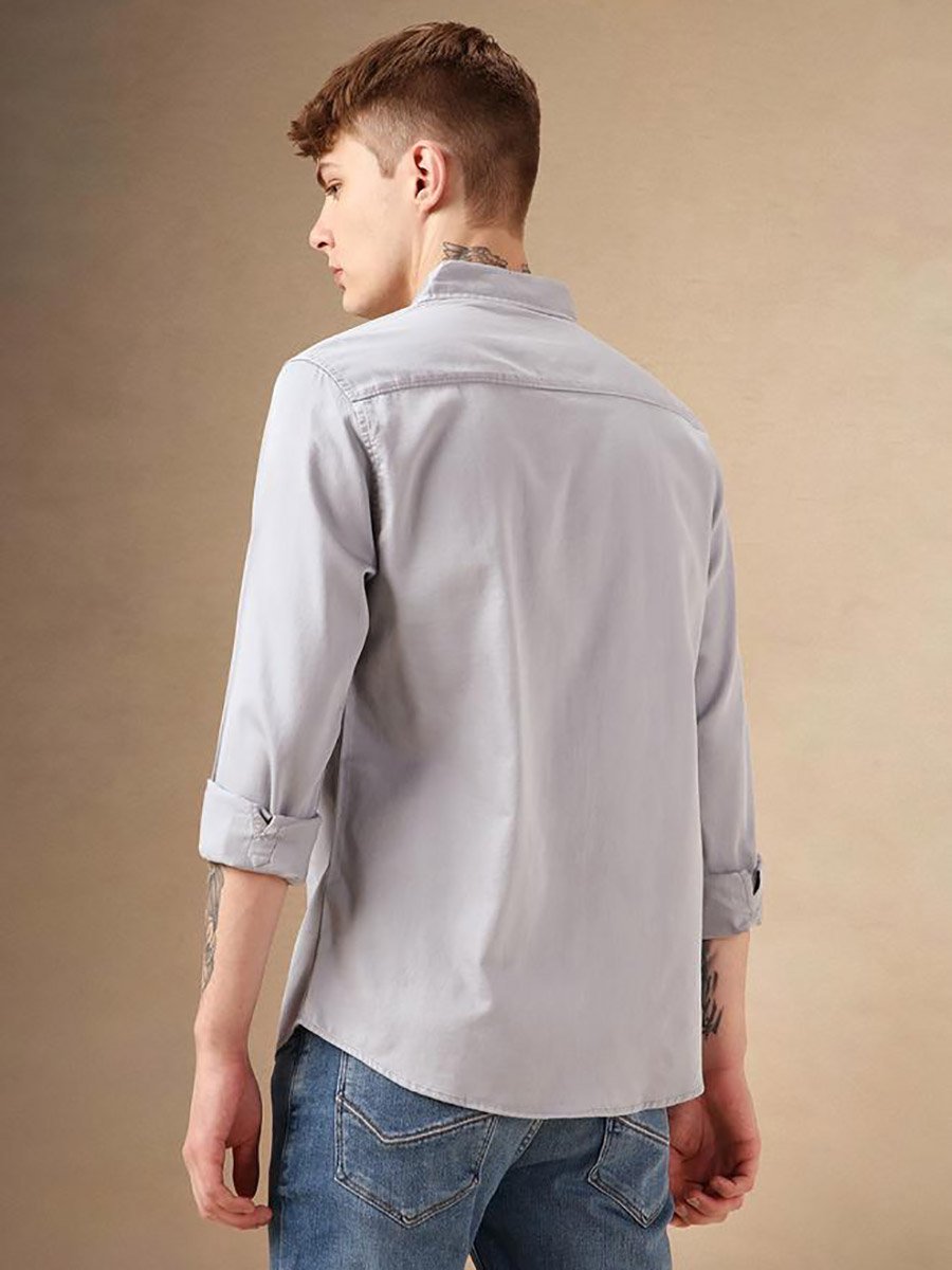 Solid Relaxed Fit Spread Collar Shirt with Pocket