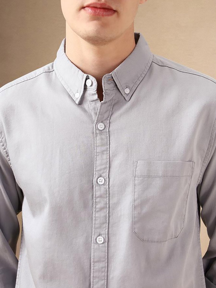 Solid Relaxed Fit Spread Collar Shirt with Pocket