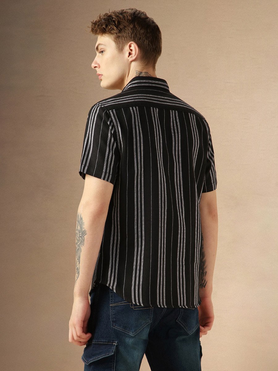 Striped Relaxed Fit Spread Collar Shirt