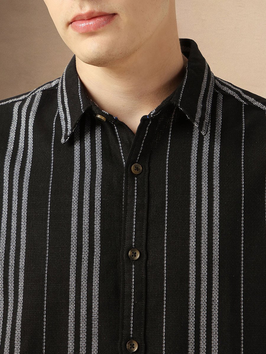 Striped Relaxed Fit Spread Collar Shirt