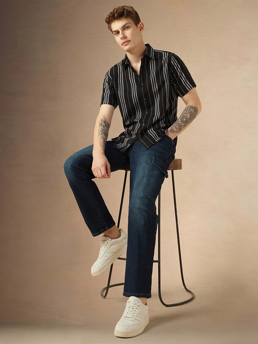 Striped Relaxed Fit Spread Collar Shirt