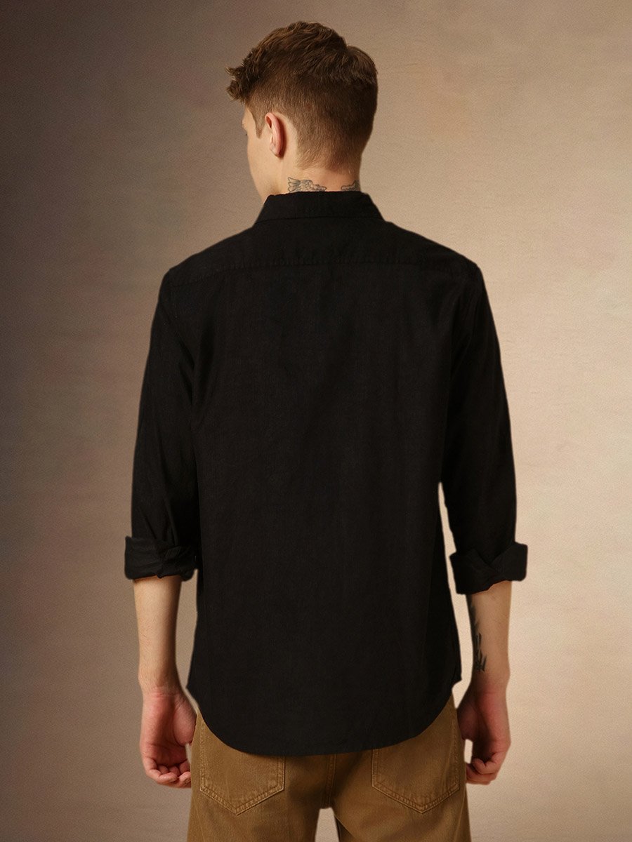 Solid Relaxed Fit Spread Collar Shirt