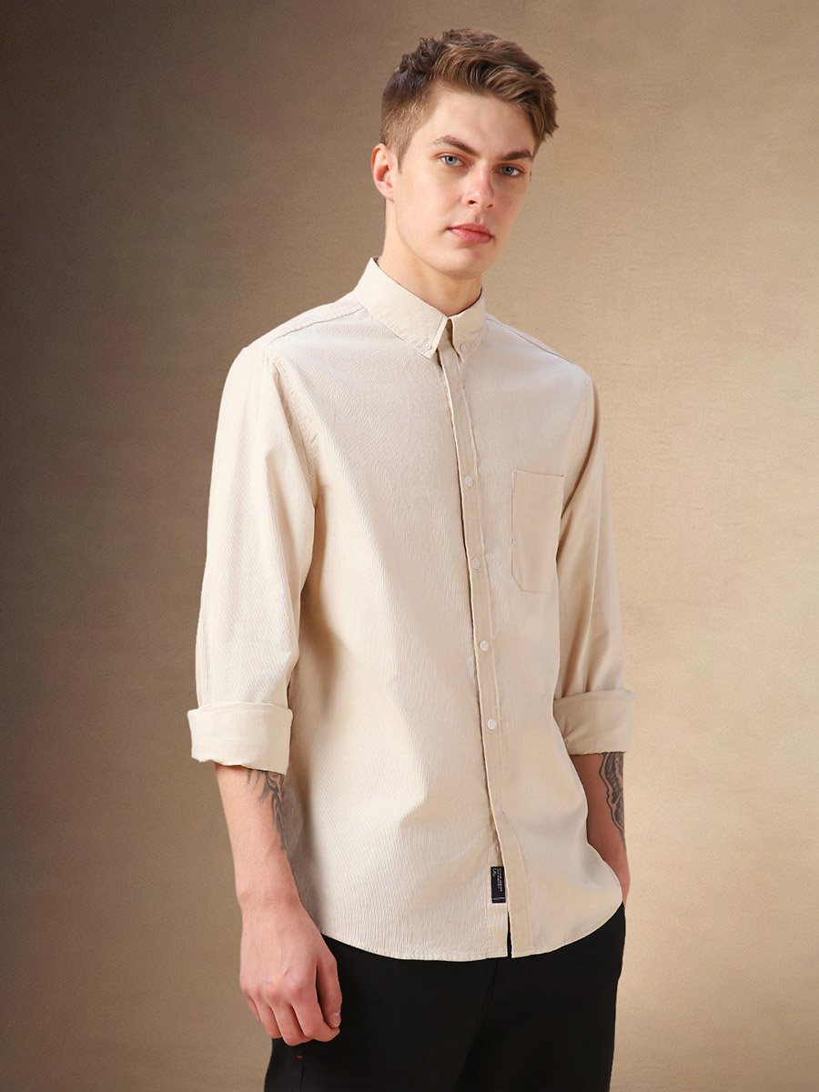 Solid Relaxed Fit Spread Collar Shirt