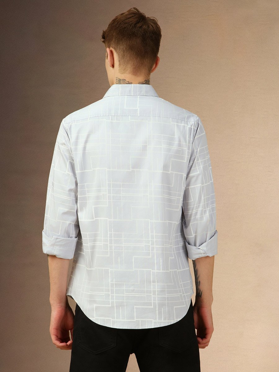 Printed Regular Fit Spread Collar Curved Hem Shirt
