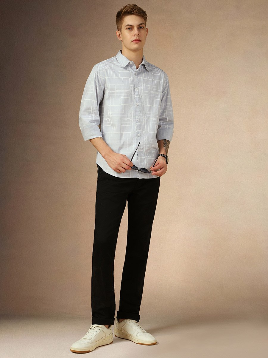 Printed Regular Fit Spread Collar Curved Hem Shirt