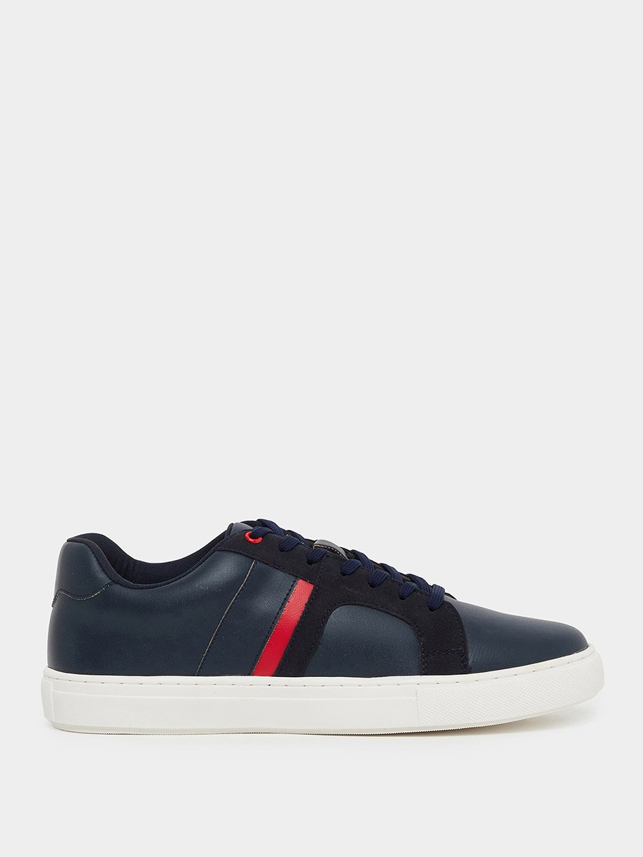Color Block Low Top Lace-Up Sneakers with Twin Stripe Detail