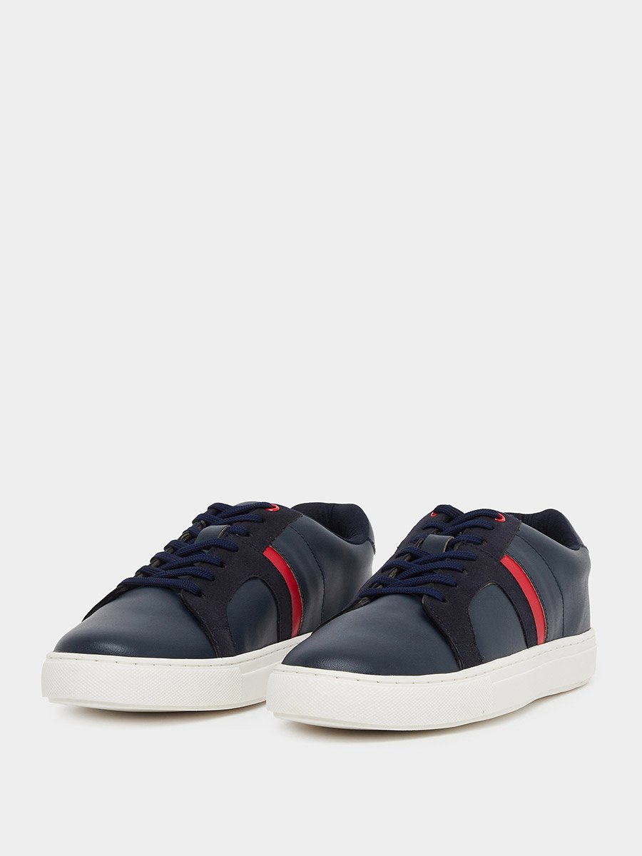 Color Block Low Top Lace-Up Sneakers with Twin Stripe Detail