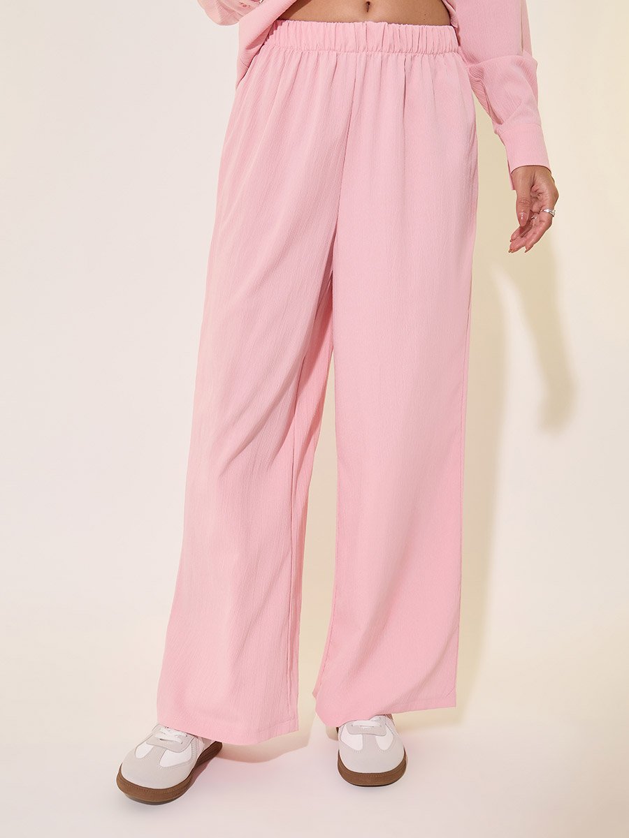 Solid Wrap Buttoned Top with Tie-Up and Pants Co-Ords