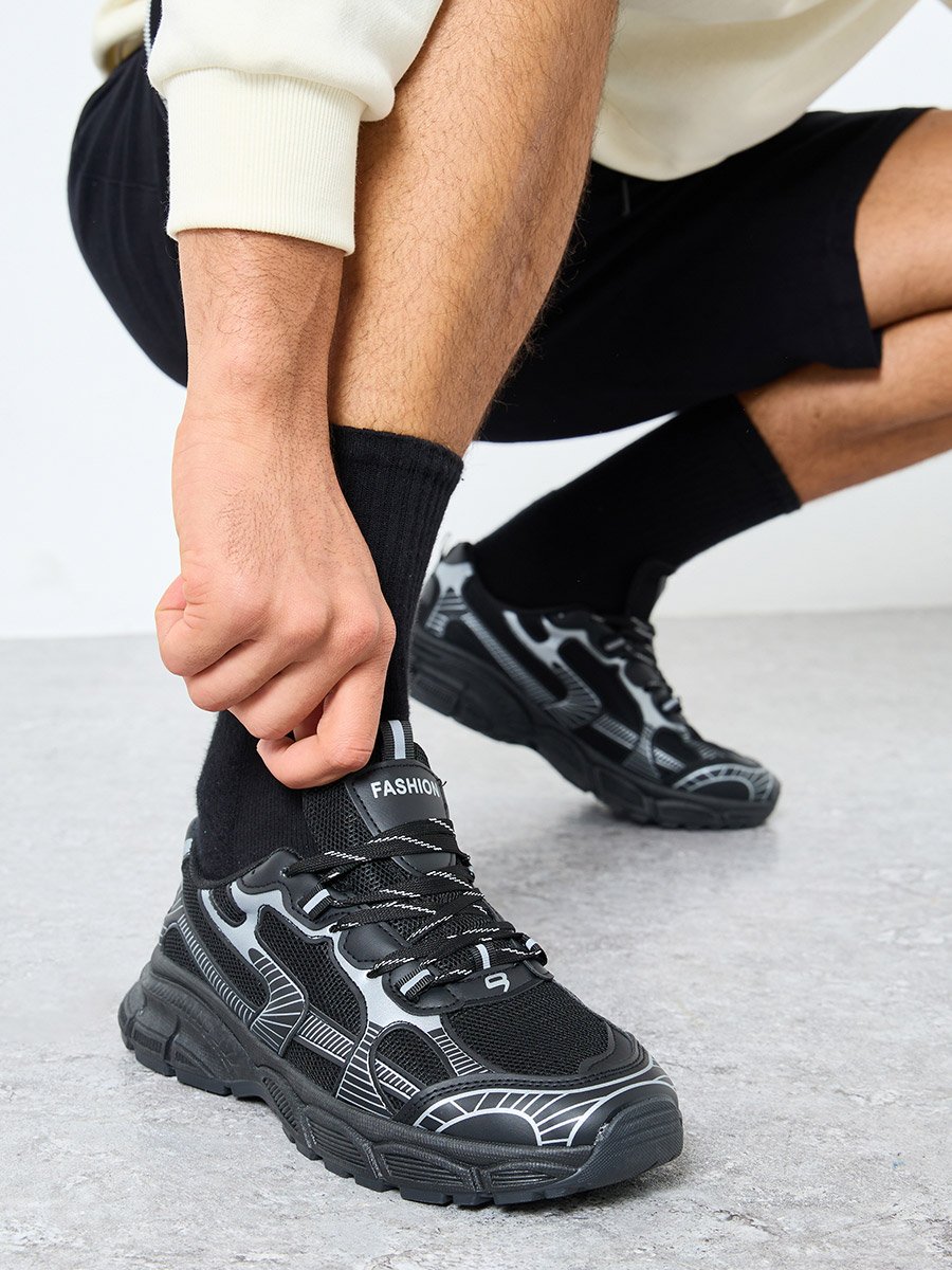 Metallic Graphic Chunky Sole Lace Up Sneakers