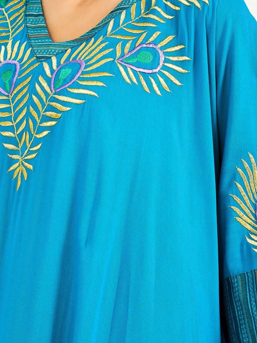 Embroidered Batwing Sleeve Jalabiya with V Neck