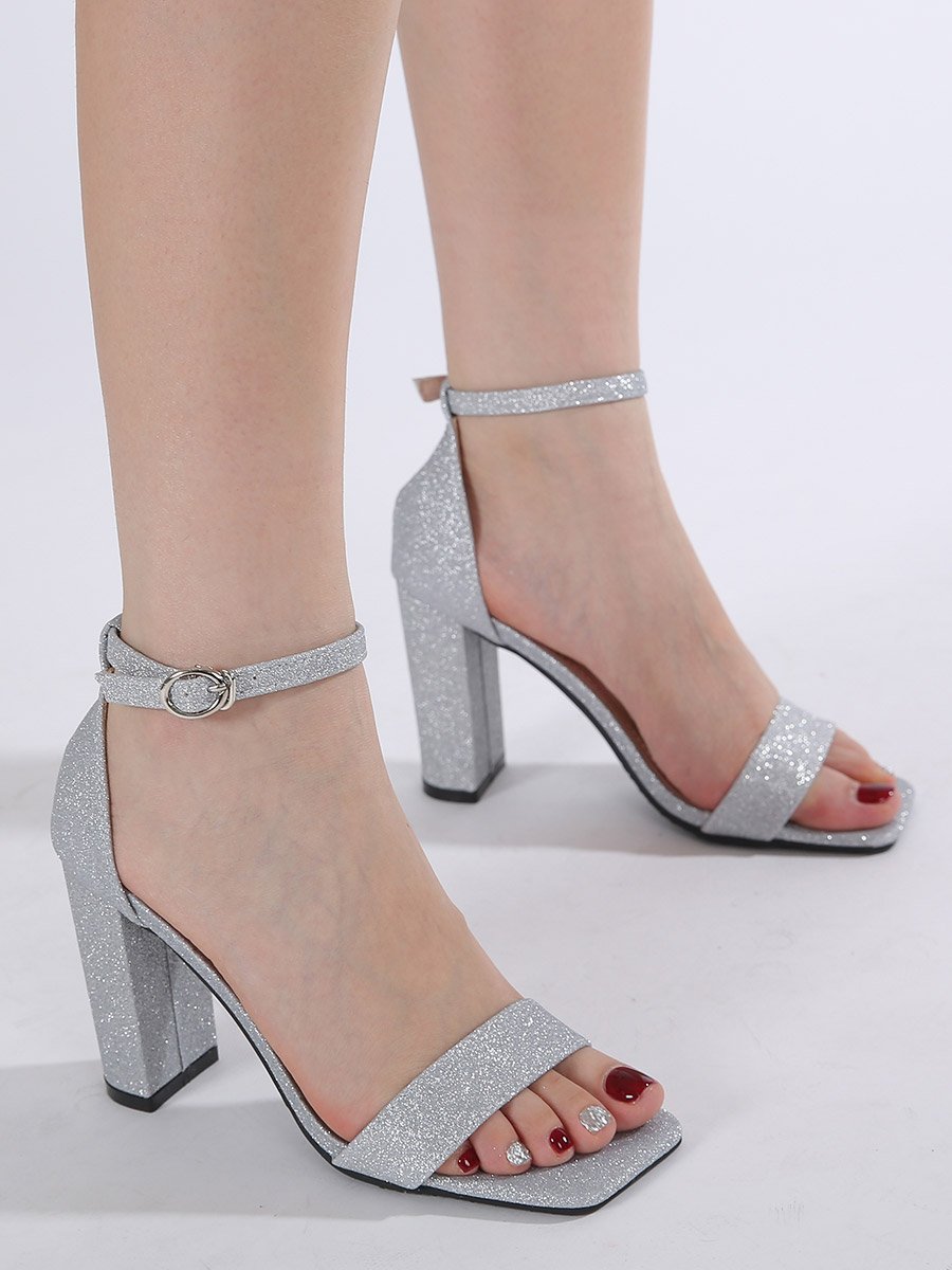 Embellished Open Toe Block Heel Sandals