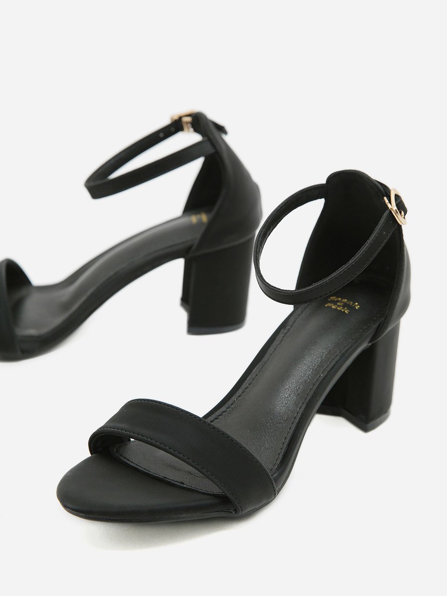 Plain Ankle Strap Block Heel Sandals