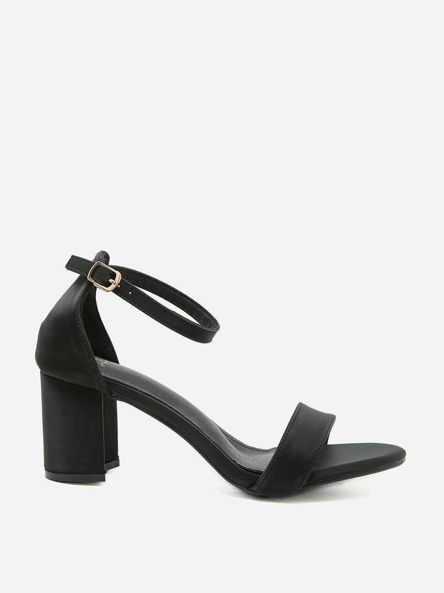 Plain Ankle Strap Block Heel Sandals